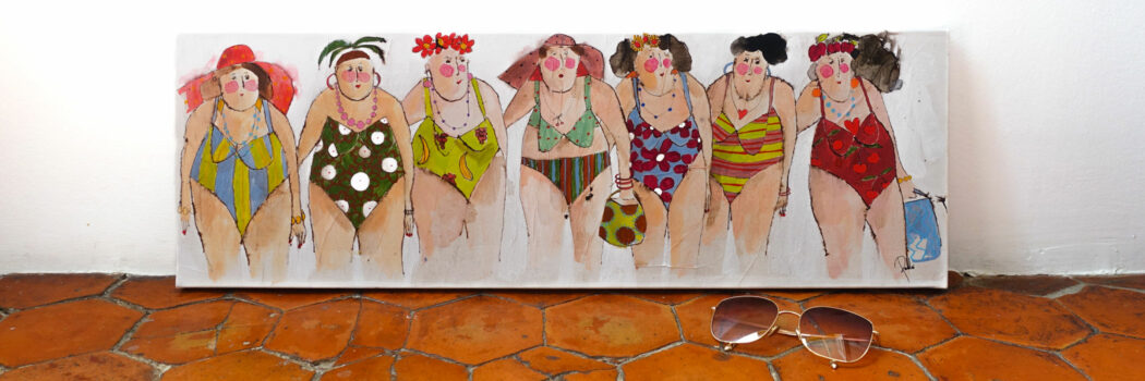 Peinture technique mixte - baigneuses en maillots bathers - beauties - Cécile Colombo - vue situation